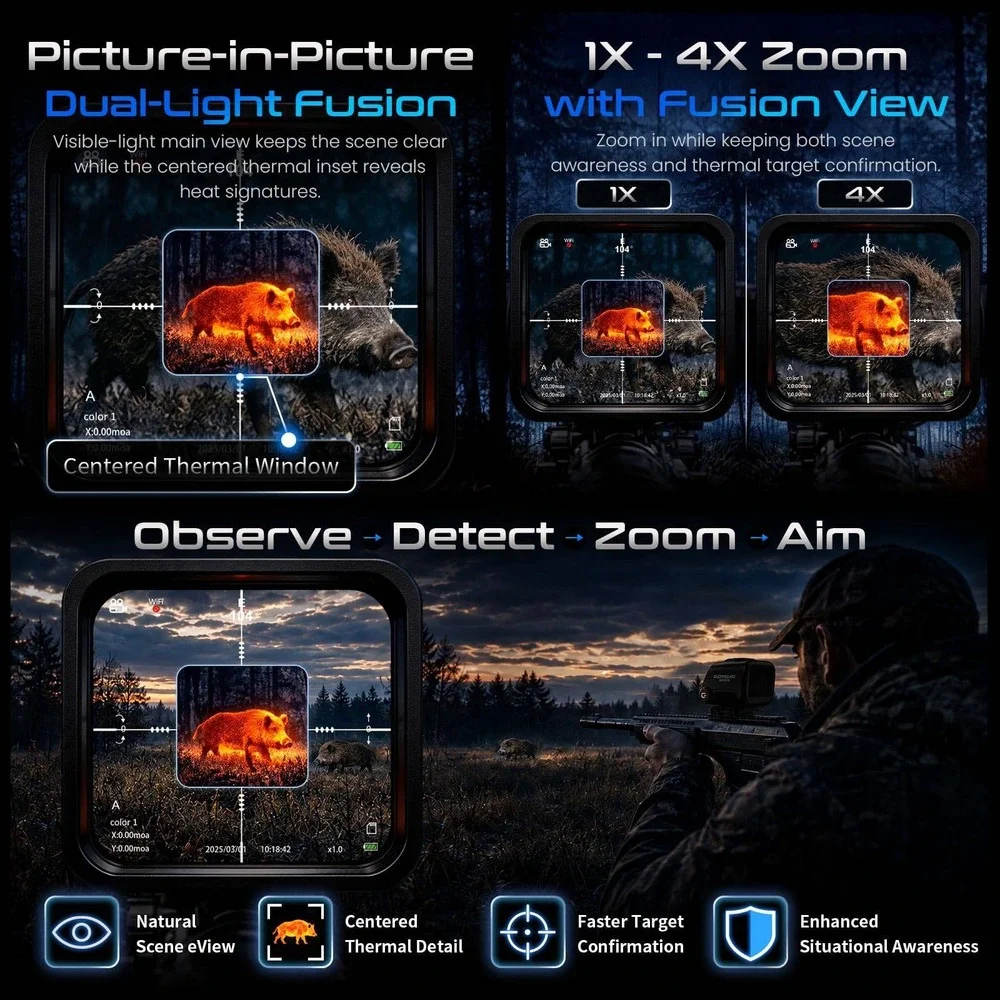 GOYOJO GTD215 Dual Light Fusion Scope Thermal Visible Night Vision 1000m Range